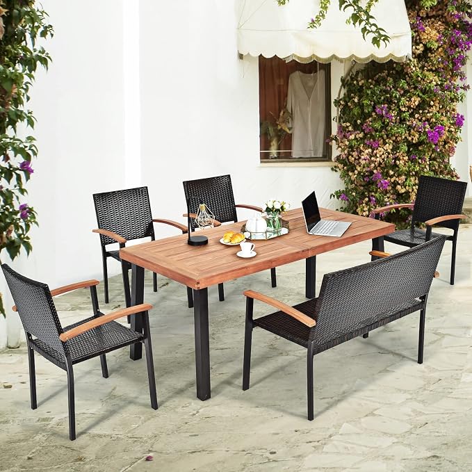 Tangkula 6 Pieces Wicker Patio Dining Set, Patiojoy Outdoor Dining Furniture w/ - Image 3
