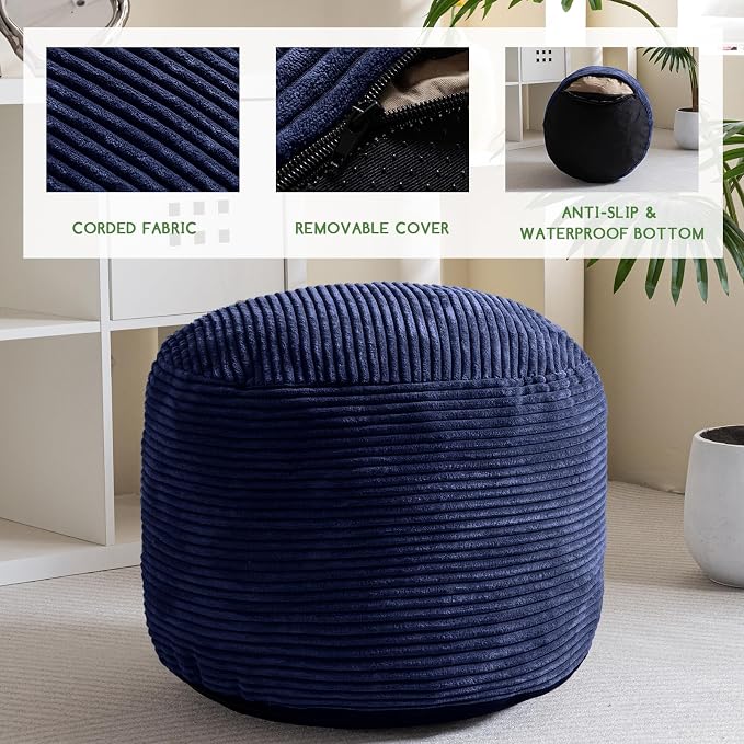 HIGOGOGO Round Stuffed Pouf Ottoman, Corduroy Poufs - Image 3