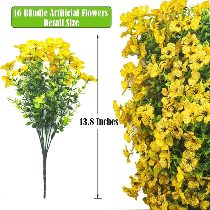 Artificial Fake Flowers for Outdoor Spring Decoration, 16 Bundles Faux Silk - Image 2