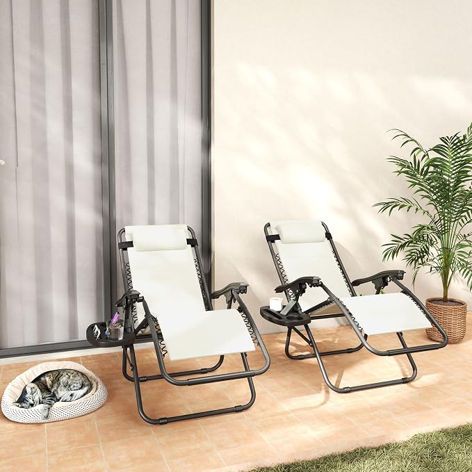 Outsunny Zero Gravity Chairs Set of 2, Reclining Folding Zero Gravity Lounge - Image 2