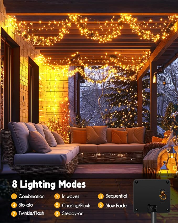 Brightown Solar String Lights for Outside, 19.6Ft 240 LED Solar String Lights - Image 5