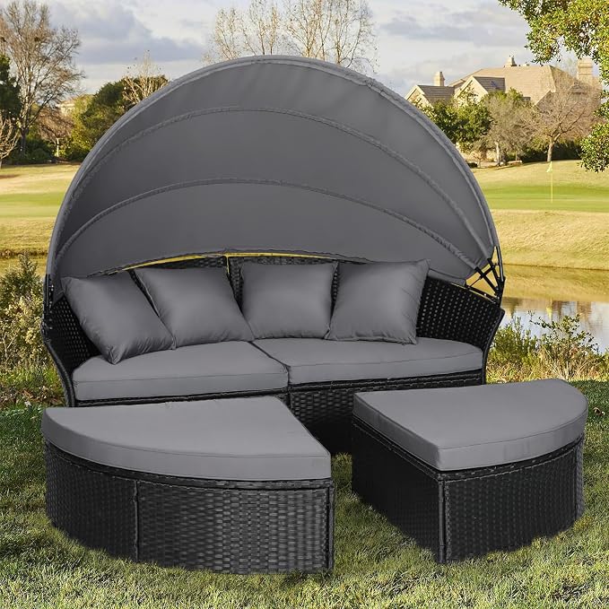 Outdoor Patio Furniture Canopy Daybed Round Sofas, 4 Pieces Seating Separates by Unknown