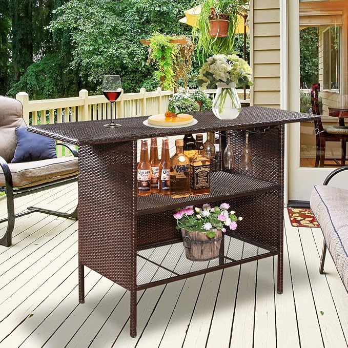ReunionG Outdoor Wicker Bar Patio Rattan Counter Table - Image 2