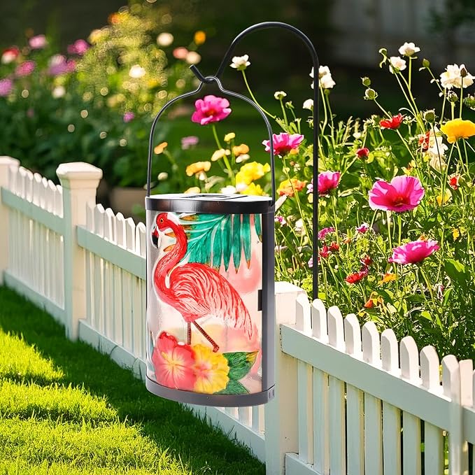 Hanging Solar Lantern Outdoor Waterproof Flamingo Solar Lights Glass Tabletop - Image 5