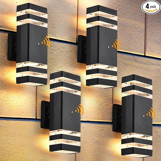 DASTOR 4 Pack Dusk to Dawn Outdoor Wall Lights, 3000K Warm White Exterior by DASTOR