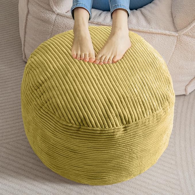 HIGOGOGO Round Stuffed Pouf Ottoman, Corduroy Poufs by HIGOGOGO