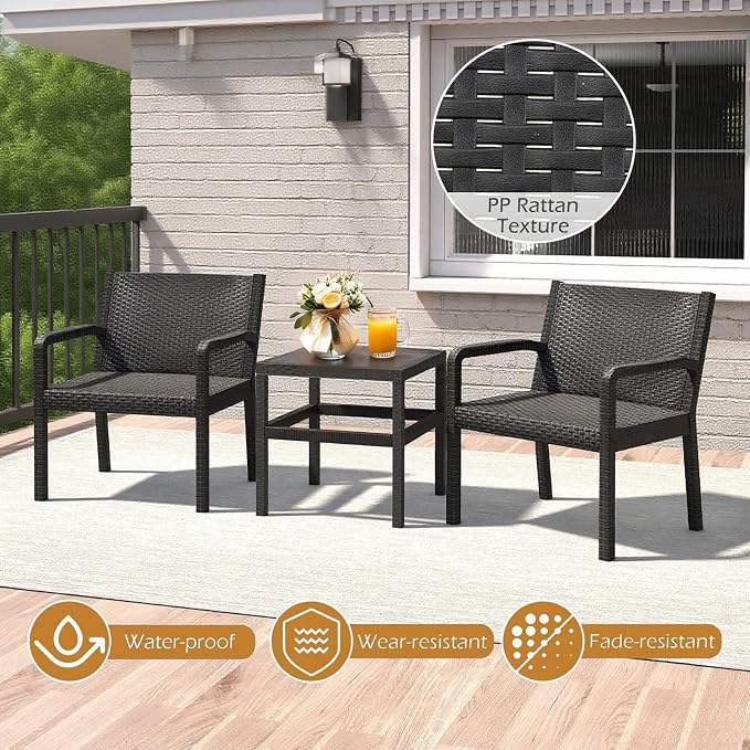 COSTWAY 3 Piece Patio Furniture Set, Outdoor PP Rattan Wicker Furniture Set - Image 5