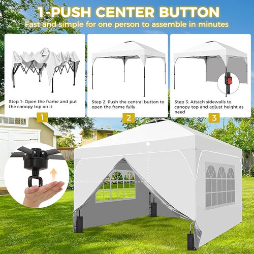 10x10 FT Pop Up Canopy, 1-Button Push Instant Canopy Tent - Image 2