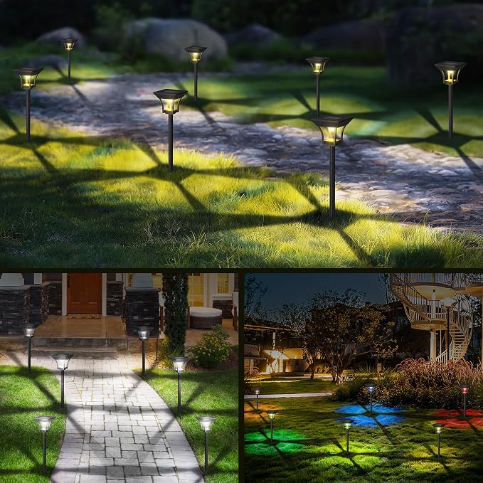 CINOTON 12 Pack RGBCW Solar Pathway Outdoor Lights, 3 Lighting Modes Solar LED - Image 9