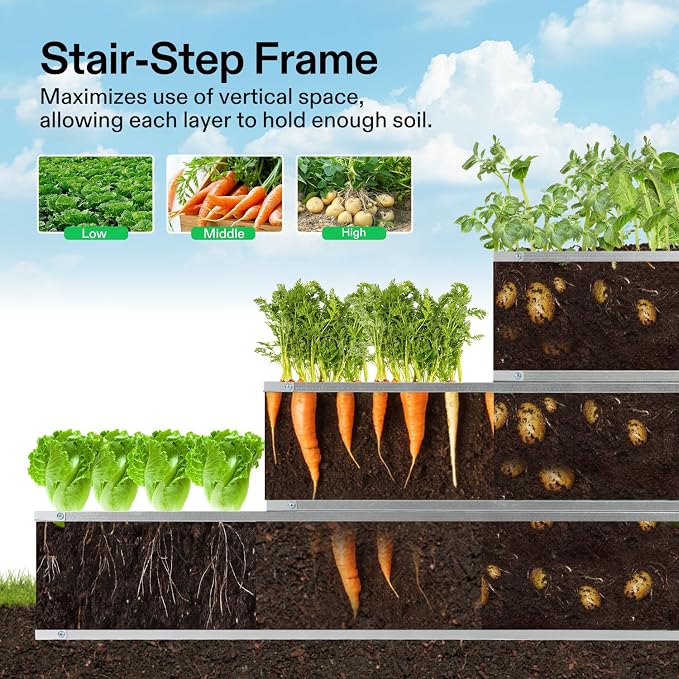 VIVOSUN 3-Tier Metal Raised Garden Bed, Vegetables and Herbs - Image 2