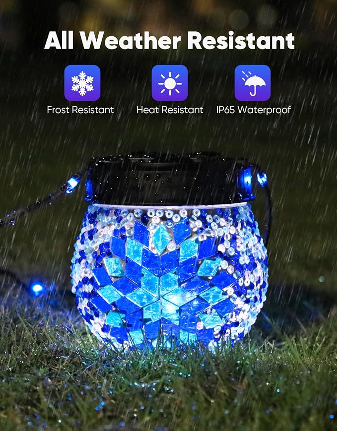 Mosaic Solar Lights Outdoor 2 Pack, Solar Hanging Lanterns Christmas Halloween - Image 6
