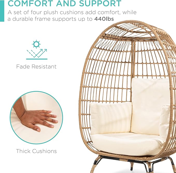 Best Choice Products Wicker Egg Chair, Oversized Indoor Outdoor Lounger - Image 7