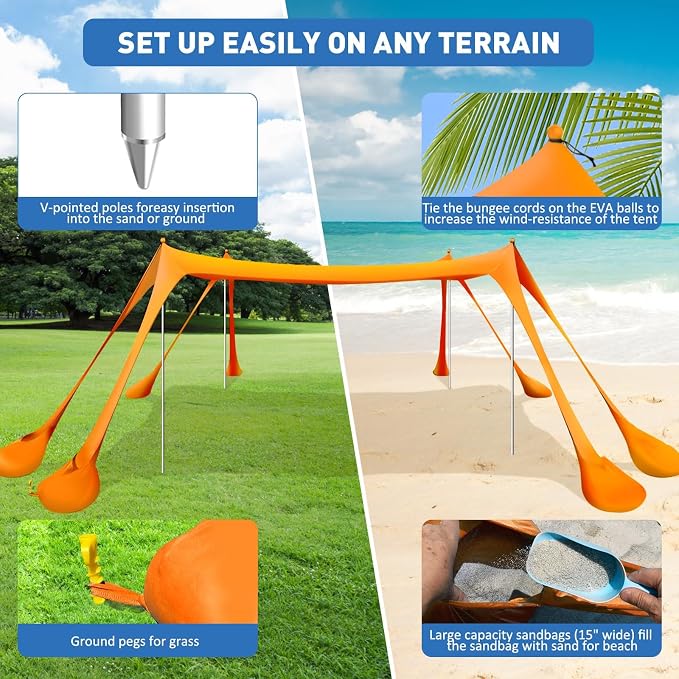 Beach Tent Sun Shelter 10x10ft Beach Canopy Easy Pop Up Sun Shade Portable - Image 4