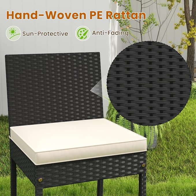 COSTWAY 7 PCS Patio Rattan Wicker Bar Set, Footrest and Cushion, Outdoor Table - Image 4