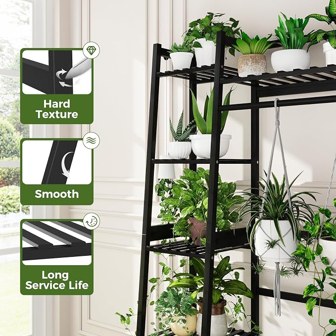 Bamworld Plant Shelf Indoor 55" Tall Bamboo Plant Shelves 5 Tier Hanging Plant - Image 2