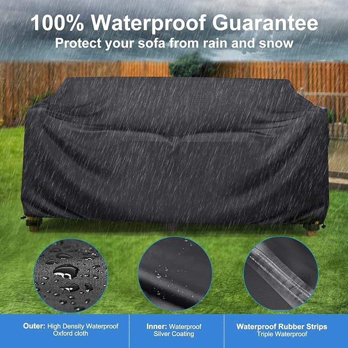 Mrrihand Heavy Duty Patio Sofa Cover Waterproof, 3-Seater Outdoor Sofa Loveseat - Image 3