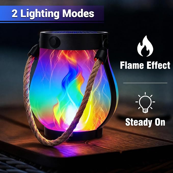 iBaycon 2 Pack Solar Lanterns Lights, Christmas Flickering Flame Garden Lights - Image 2