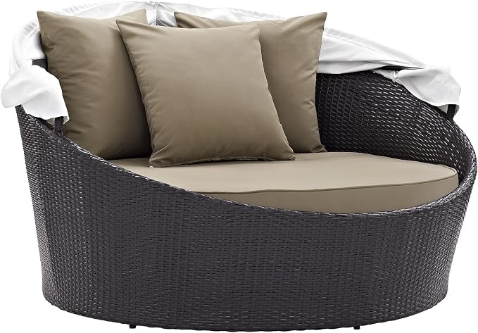 Modway Convene Wicker Rattan Outdoor Patio Retractable Canopy Round Poolside - Image 5
