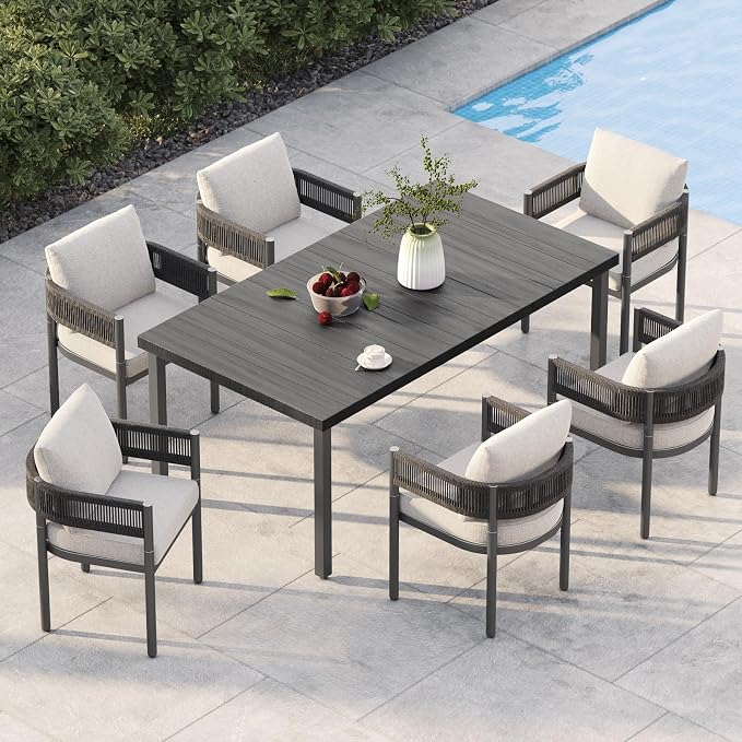 Grand patio Outdoor Dining Set for 6, Metal Woven Wicker Fixed Patio Chairs by GrandPatio