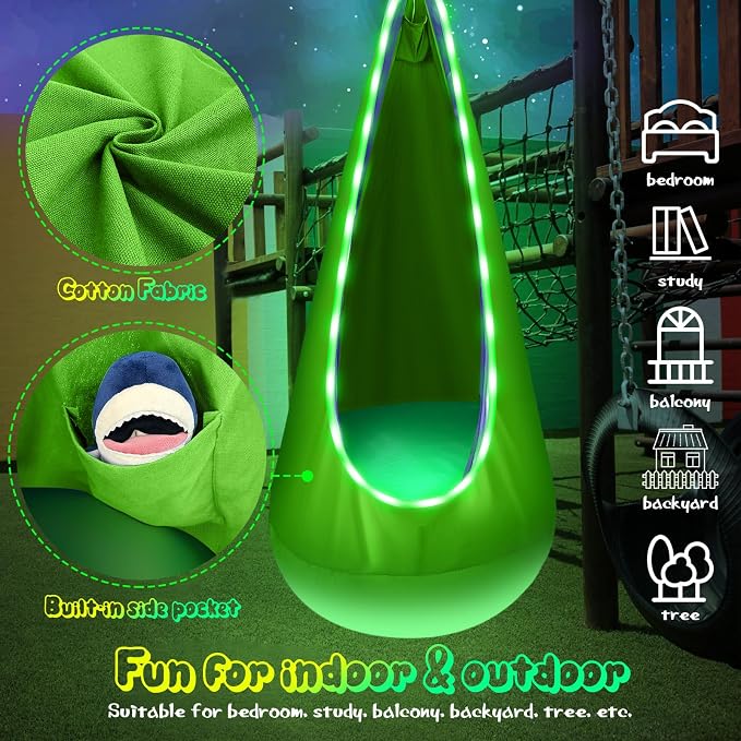 Light Up Kids Pod Swing Seat, Upgraded Kids Hanging Hammock Swing - Image 6