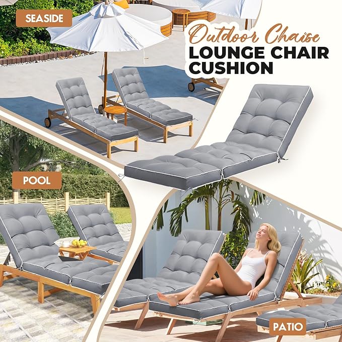 Outdoor Chaise Lounge Chair Cushion, Non-Slip Patio Chaise Lounge Cushions - Image 7