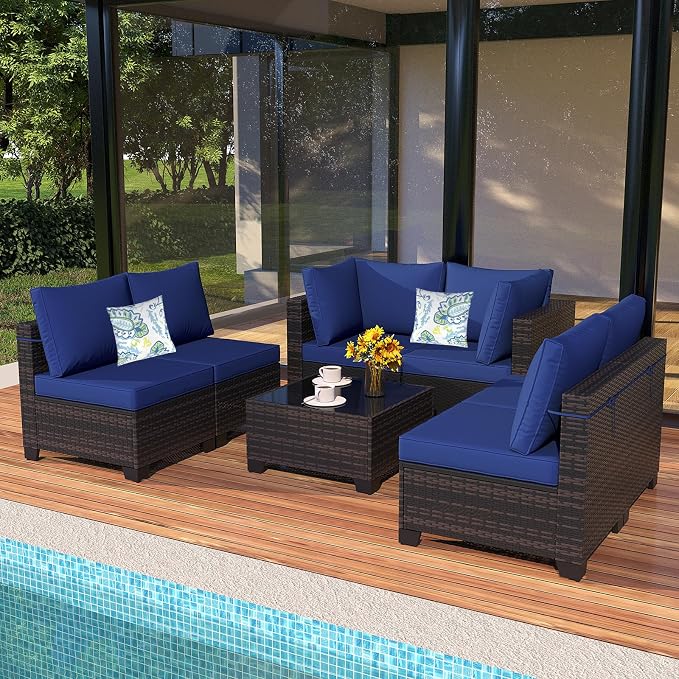 7 Pieces Outdoor Patio Furniture Set, Outdoor Wicker Sectional - Image 5