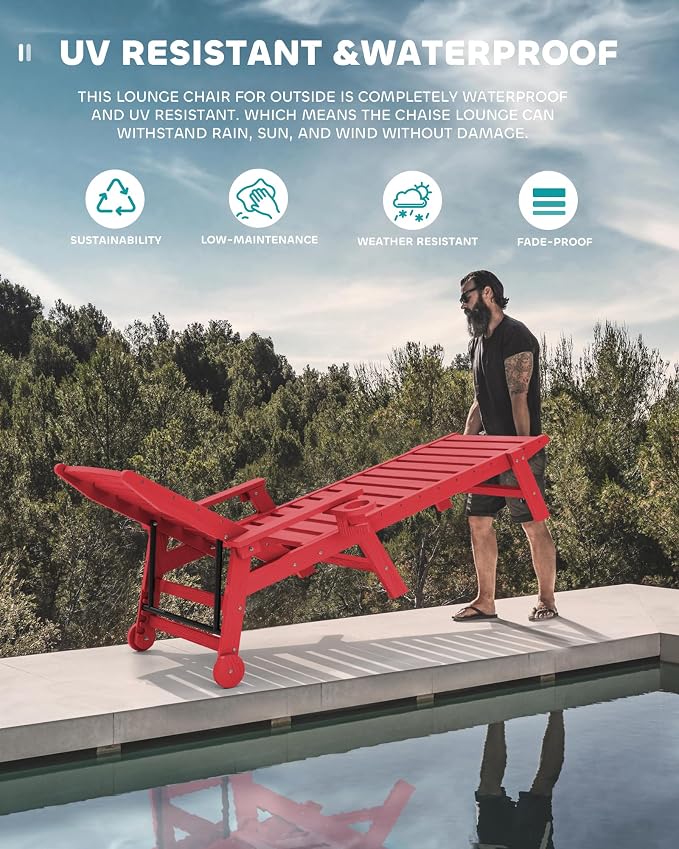 SERWALL Patio Chaise Lounge Chair Set of 2, Poly Lounge Chair - Image 7