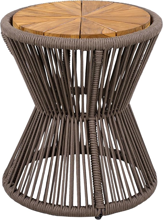 Scott Living Nara 18.9" Acacia Wood Outdoor Side Table, Metal Frame+Woven Rope - Image 4