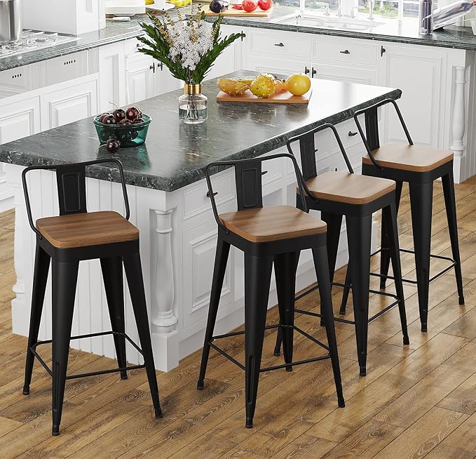 Bar Stools Set of 2 Metal Bar Stool Counter Height Bar Stools 26" Black Modern - Image 6
