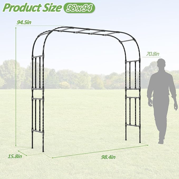Garden Arch Trellis-98.4"*94.5", Plastic-Coated Rust-Proof Arbor Trellis - Image 4