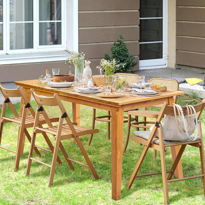 VINGLI Rectangular Outdoor Dining Table, Solid Cedar Wood Patio Table - Image 2