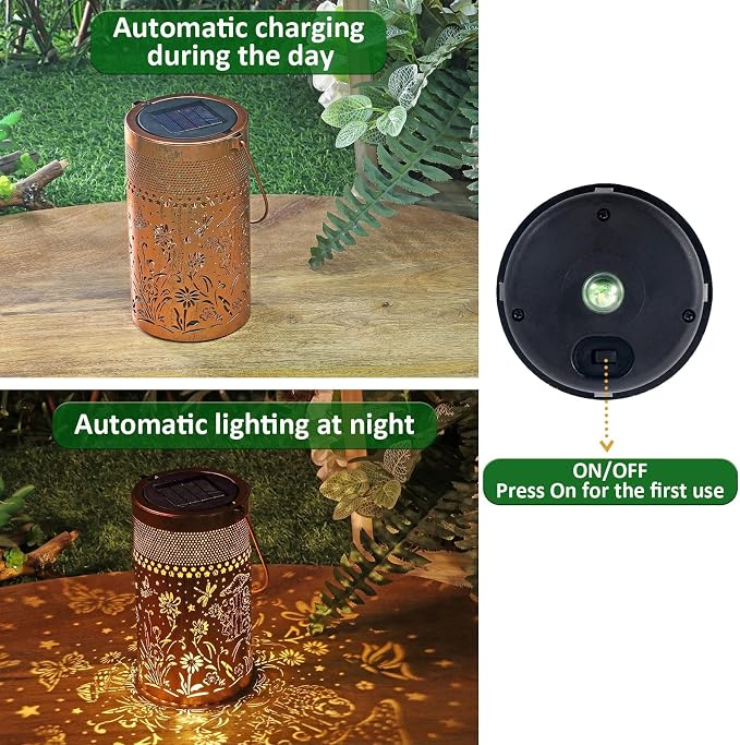 2 Pack Solar Lantern Outdoor Waterproof, Metal Butterfly, Hummingbirds - Image 6