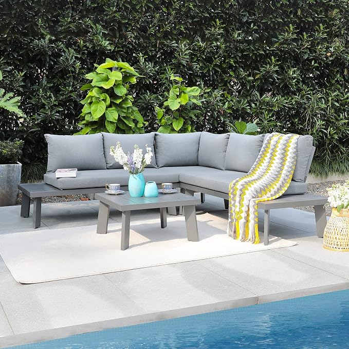 Soleil Jardin 4-Piece Outdoor Patio Furniture Set L-Shaped Aluminum Sectional by SoleilJardin