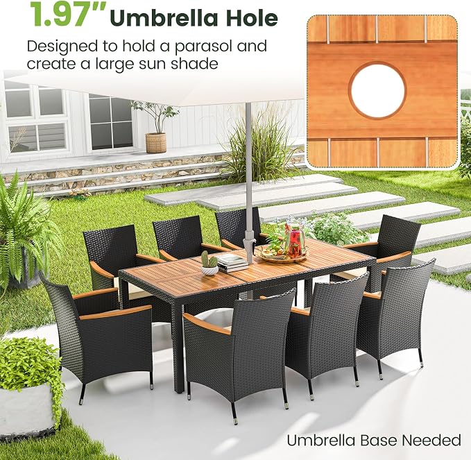 Tangkula 9 Pieces Rattan Outdoor Dining Set - Image 3