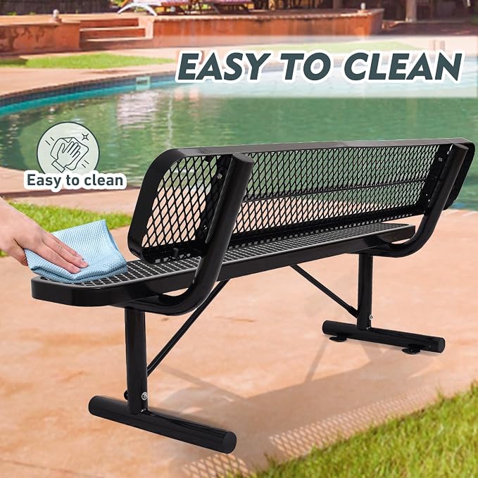 6FT/72INCH Heavy Duty Metal Park Bench - Image 5