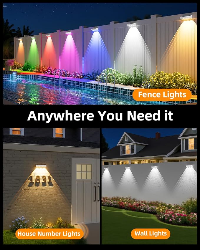 Solar Fence Lights Outdoor, 8 Pack, 9 Fixed Colors ＆ Color Changing LED Light - Image 8
