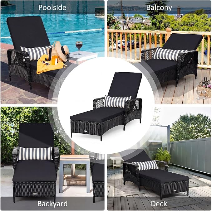 Tangkula Wicker Chaise Lounge Outdoor Set of 2, Patio Rattan Reclining Chaise - Image 9