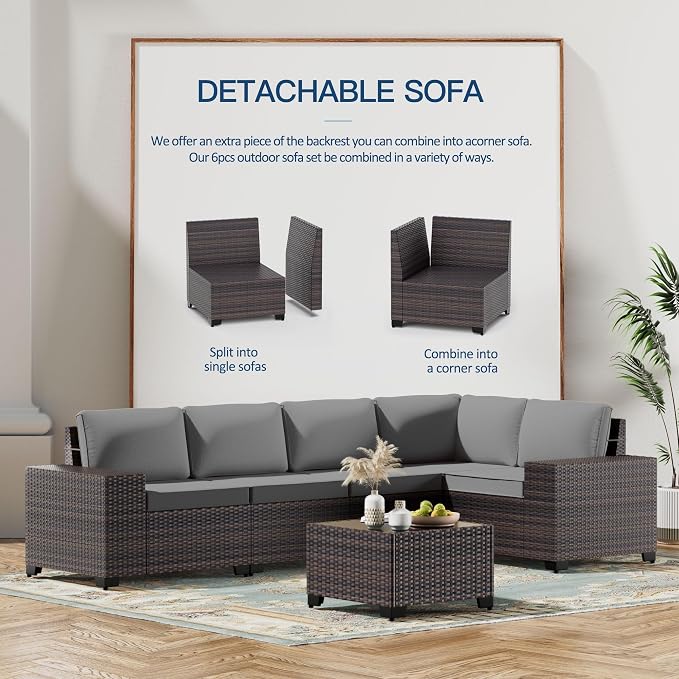 Kullavik 10 Pieces Outdoor Patio Furniture Set, PE Wicker Rattan Sectional Sofa - Image 5