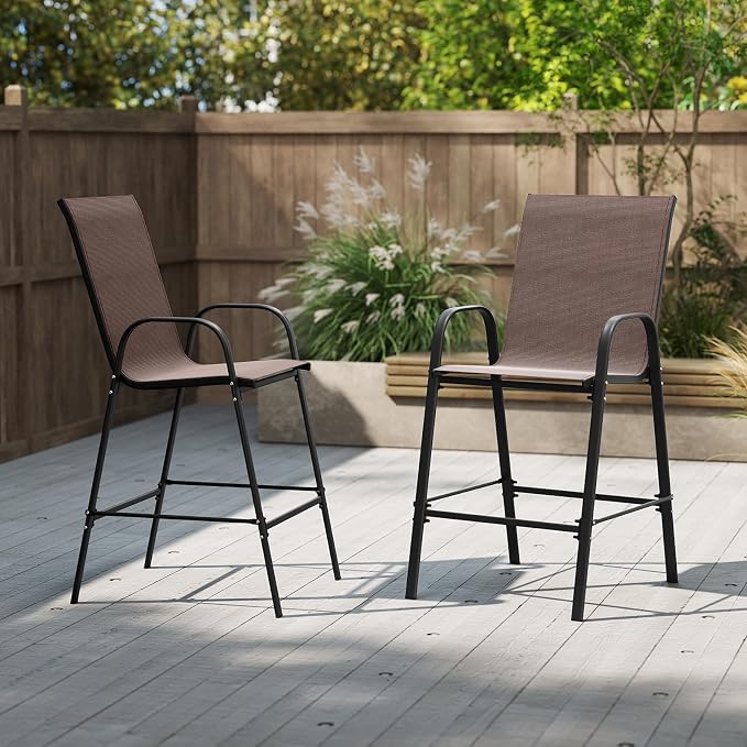 Tangkula Outdoor Bar Stools Set of 2, Enlarged Seat & Metal Frame, Tall Patio - Image 4