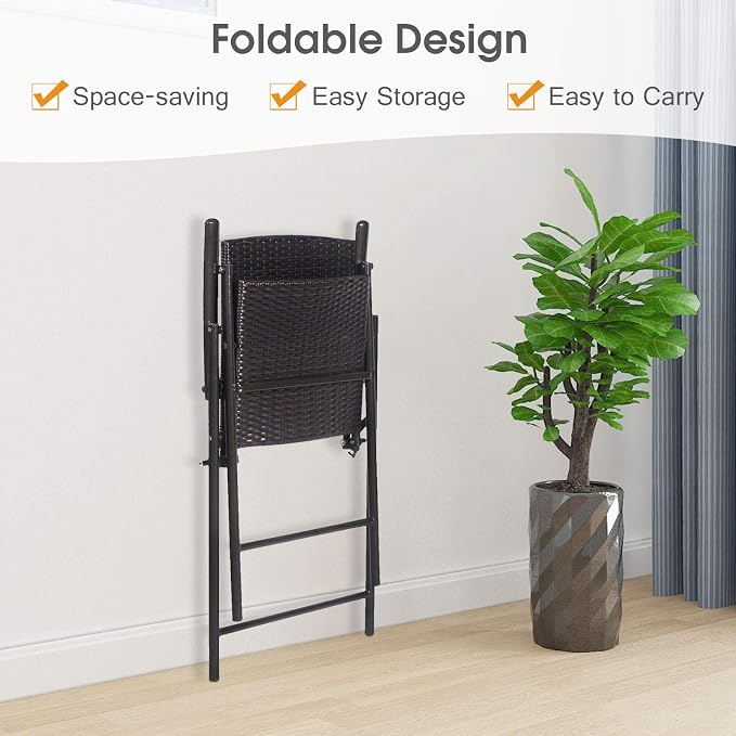 LUARANE Folding 4 Pieces Wicker Rattan Chairs, Tall Bar Stool Set - Image 5