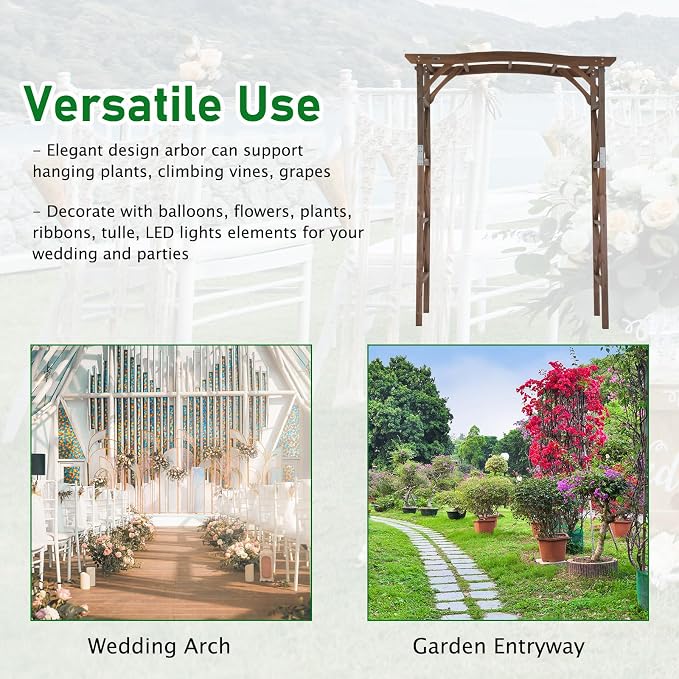 VINGLI Wooden Garden Arbor, Wedding Arch, 6.6ft Arch Backdrop Stand - Image 7