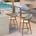PURPLE LEAF Outdoor Bar Height Bar Stool Set of 2 Rattan Bar Chair by PURPLELEAF