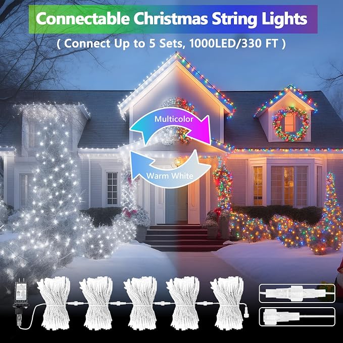Cool White to Multicolor Color Changing 200 LED 66FT Connectable Christmas - Image 2