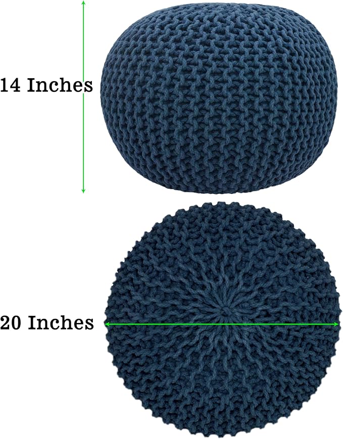 COTTON CRAFT - Hand Knitted Cable Style Dori Pouf - Blue - Floor Ottoman - - Image 3