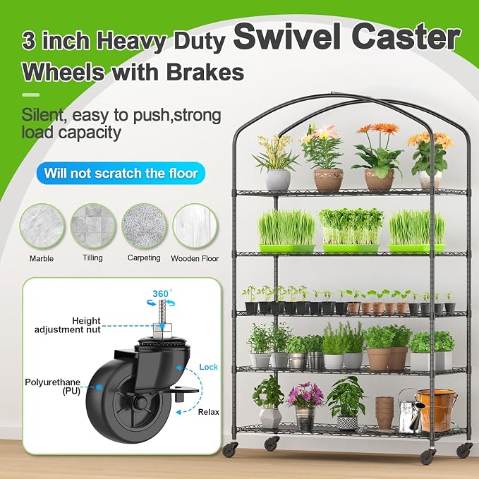 Abimars 5-Tier Greenhouse with Caster Wheel, Each Shelf Height Adjustable Metal - Image 4