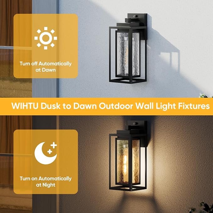 Dusk to Dawn Exterior Porch Light Fixture, Water Ripple Outdoor Wall Lantern - Image 2