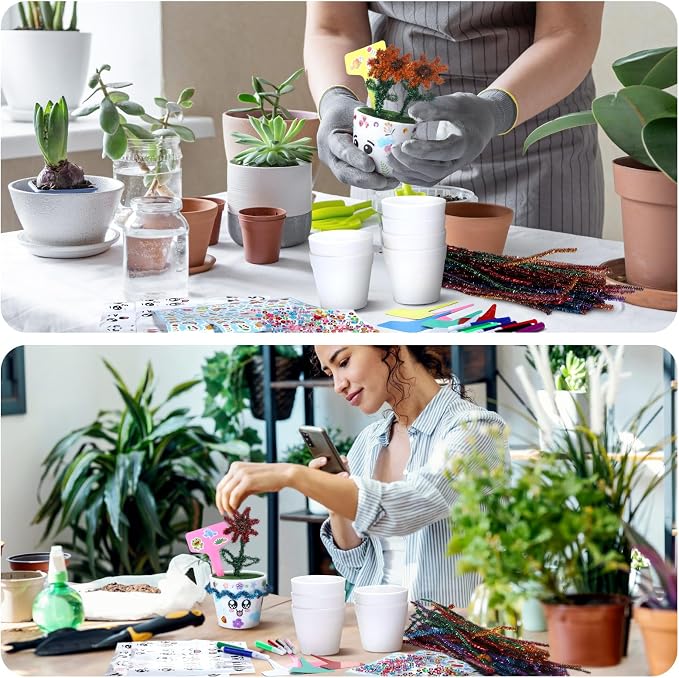 Funnymoom 36 Pcs Garden Plastic Paintable Flower Pot Craft Kit DIY Painting - Image 5