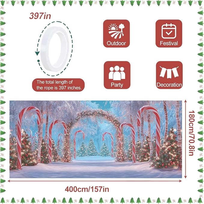 ANNA QUEEN Snowy Candy Cane Arch Christmas Garage Door Banner 6 x 13FT - Image 3