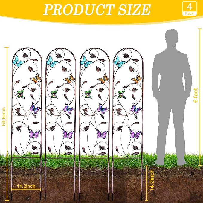 aboxoo Set of 4 Packs Butterfly Metal Garden Trellis - Image 6