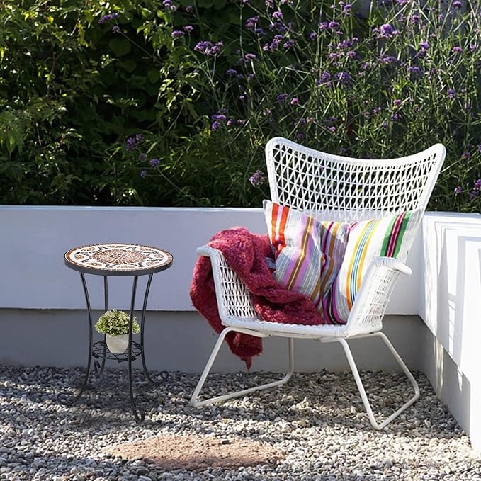 VCUTEKA Outdoor Side Table Mosaic Patio Table Accent Tables Mosaic Tile Top - Image 5
